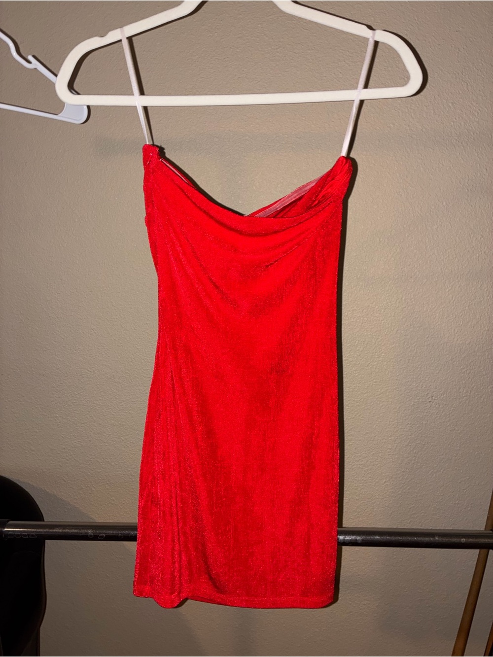 Red Strapless Ruched Bodycon Dress - - Picture 3 of 3